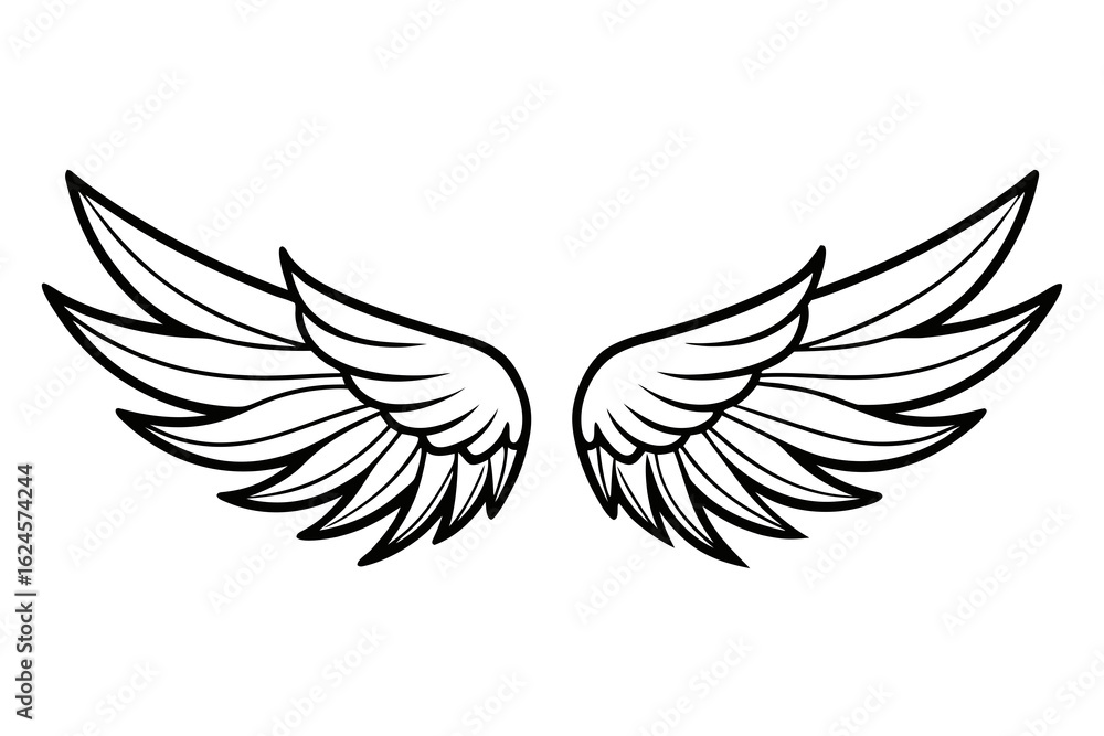 Fototapeta premium A pair of stylized black and white angel wings with clean lines and a simple design