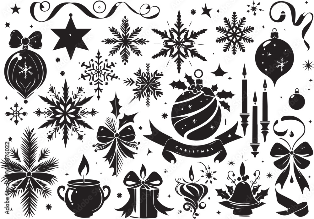 Naklejka premium A beautiful vector snowflake set, perfect for a winter holiday pattern or Christmas decoration design
