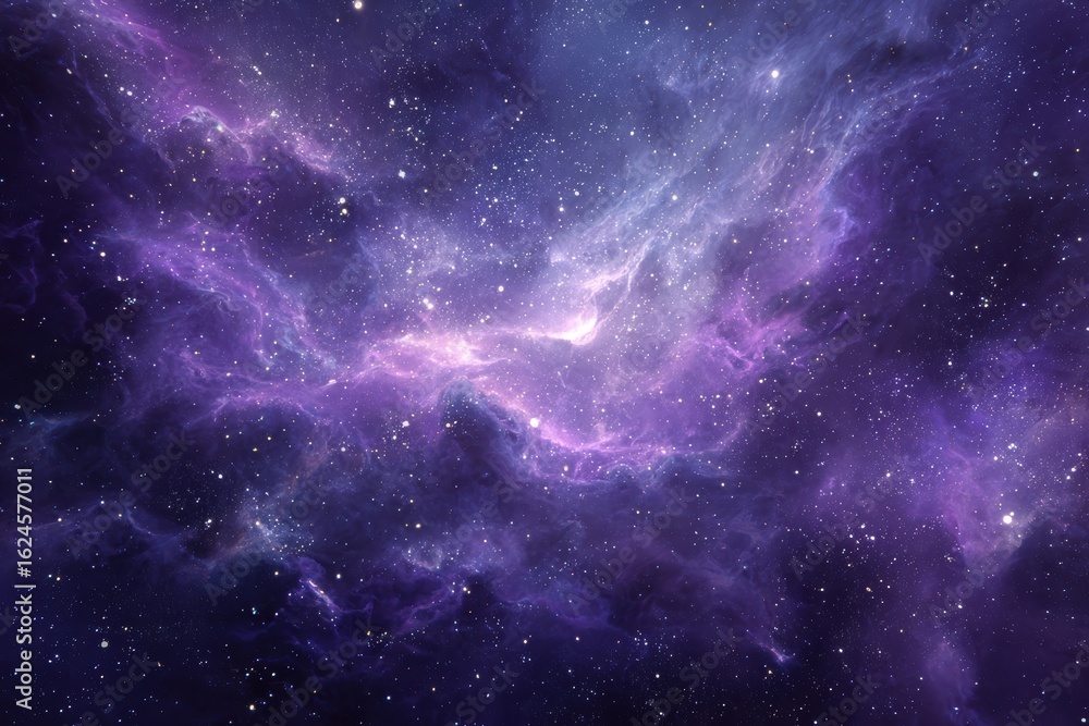 Fototapeta premium Mystical purple nebula swirling in deep space - captivating celestial imagery for fantasy lovers and sci-fi creators, ideal for inspirational designs and imaginative concepts