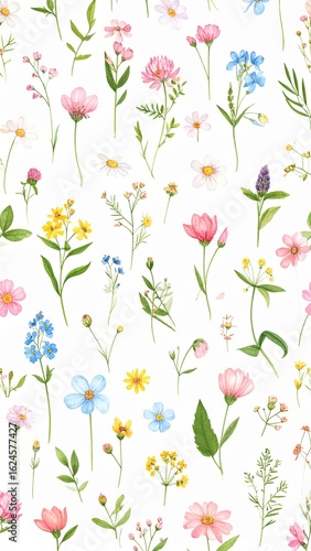 Wallpaper Mural Delicate watercolor wildflowers bloom in a charming seamless pattern perfect for spring designs Torontodigital.ca