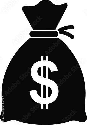 Black silhouette of a money bag with a dollar sign isolated on transparent background
