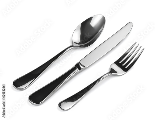 Stainless steel cutlery set against white background