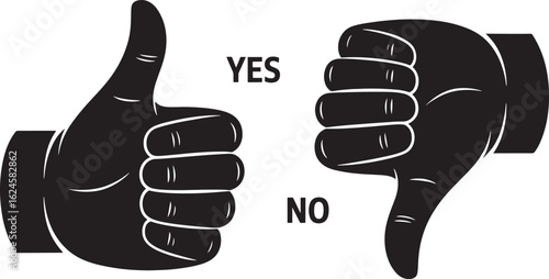Thumbs up and thumbs down symbols for yes and no