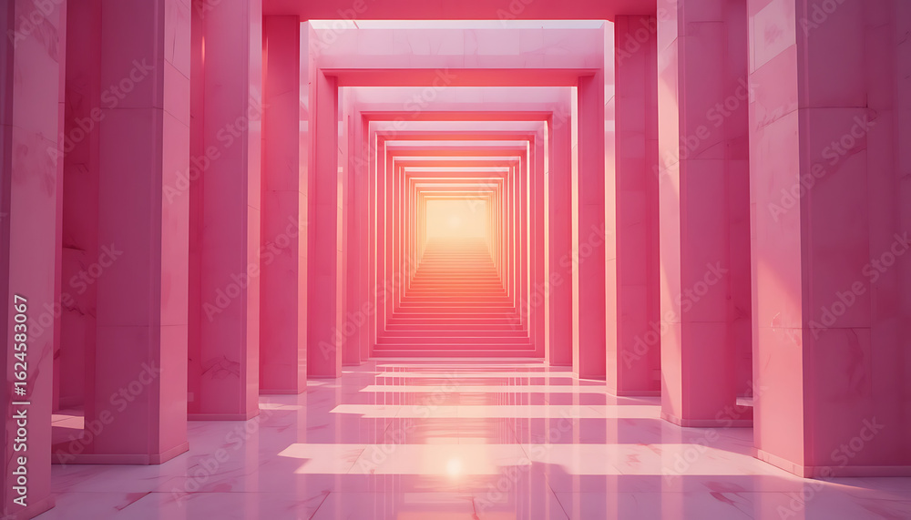 Fototapeta premium Pink Architectural Corridor: Light and Perspective
