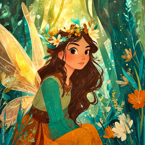 Beautiful fairy resting in a magical forest
