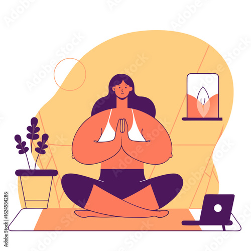 Woman Practicing Yoga Using AI App on Tablet