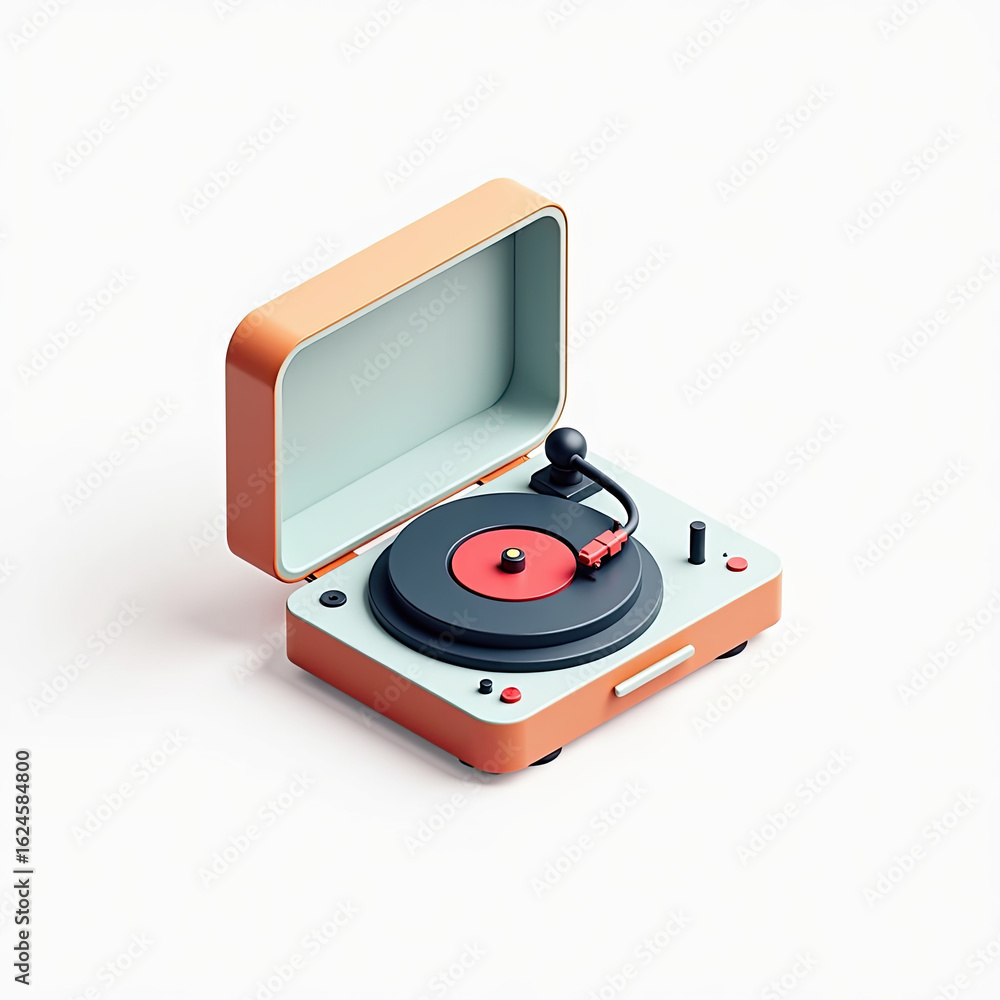 Fototapeta premium Retro Turntable with Record on White Background