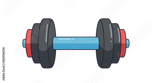 Cartoon dumbbell for workout on white backdrop; fitness illustration usage