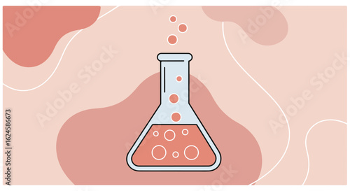 Scientific reaction in a flask, bubbles, pink backdrop, for visual communication