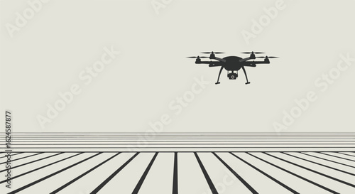 Drone flying over the ground, filming in white background for a presentation