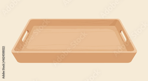 Empty Wood Tray Isolated on Light Background Food & Drink Service, Decoration