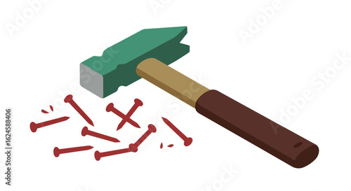 Hammer and Nails on White Surface, ready to be used for carpentry projects