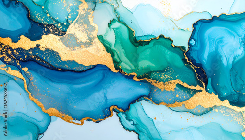 Ethereal River of Teal and Blue Ink with Gilded Gold Veins