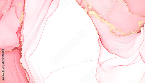 Ethereal Rose and Gold Ink Flows Framing a Luminous White Center