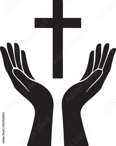 Hands holding a cross symbol of christianity isolated on white background