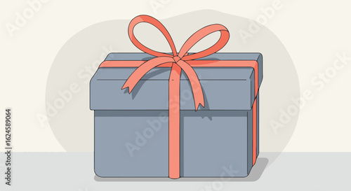 Gift box with ribbon on surface. Present for holiday giving with shaded background