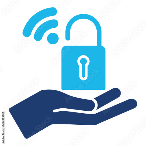 Security Icon In Blue Monochrome Flat Design, Vector Illustration