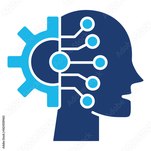 Machine Learning Icon In Blue Monochrome Flat Design, Vector Illustration