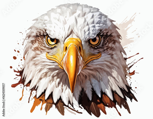 The eagle's sharp, hooked beak is a vibrant yellow, and its eyes are a piercing yellow, giving it an intense and focused expression (1)