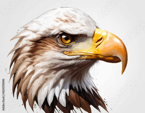 The eagle's sharp, hooked beak is a vibrant yellow, and its eyes are a piercing yellow, giving it an intense and focused expression (1)