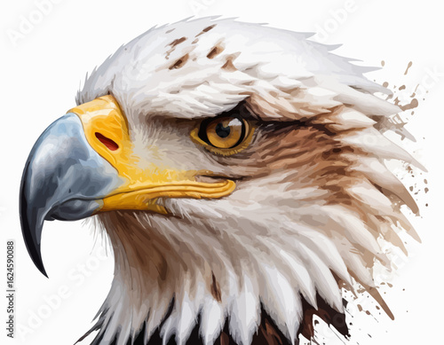The eagle's sharp, hooked beak is a vibrant yellow, and its eyes are a piercing yellow, giving it an intense and focused expression (1)
