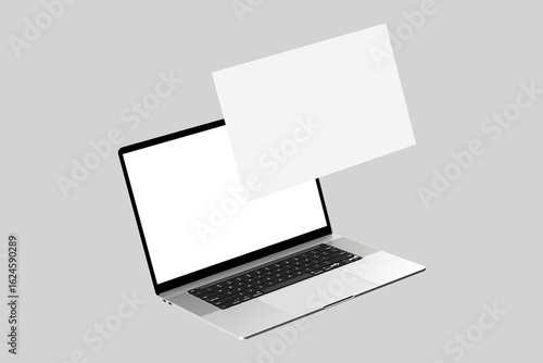 Laptop with blank screen isolated on white background