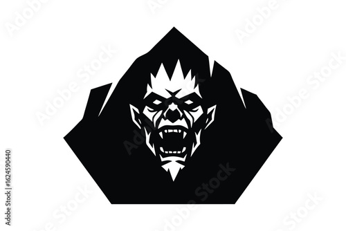Halloween vector art of fearsome vampire face with sharp fangs and glowing eyes, a terrifying monster portrait