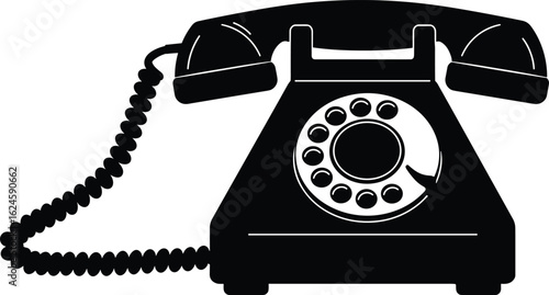 Classic Retro Telephone Illustration, Black Rotary Phone Design, Vintage Communication Device, Simple and Elegant Line Art
