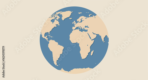 Cartographic globe, centered, oceans and continents; use geography material