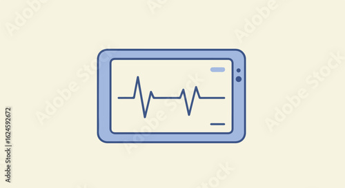 Display shows heartbeat monitor trace on a light background for medical use