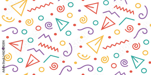 Colorful Retro Memphis Style Pattern with Geometric Shapes Keywords: retro, pattern, memphis style, geometric