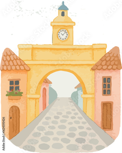 Antigua guatemala arco santa catalina estilo acuarela watercolor