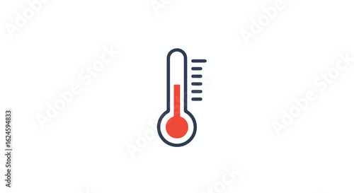Thermometer with increased temperature, on white backdrop, icon for health use