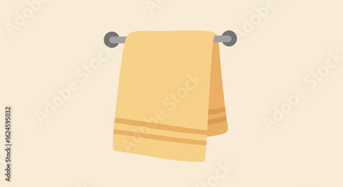 Towel hangs in restroom; ready to use; flat background. Vector illustration