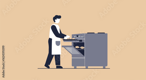 Baking cookies in a kitchen. Minimalistic background. Can illustrate food blog