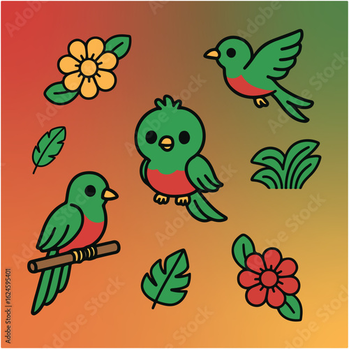 Quetzal guatemala national bird chibi cute cliparts