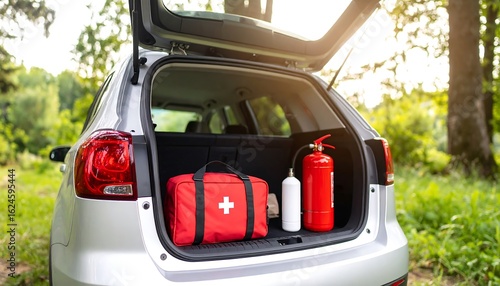Car trunk with emergency supplies