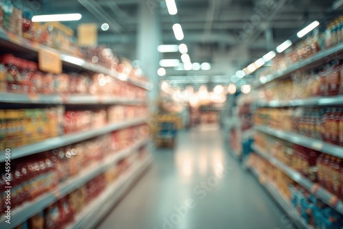Wallpaper Mural Blurred supermarket aisle, shelves of food products Torontodigital.ca