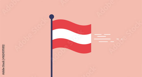 Waving flag, blowing in wind, against light pink background. Patriotism concept
