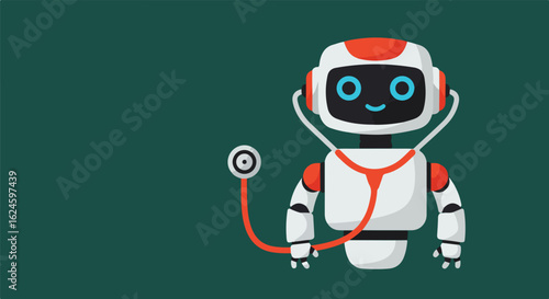 Medical robot with a stethoscope against a dark background, isolated, healthcare use