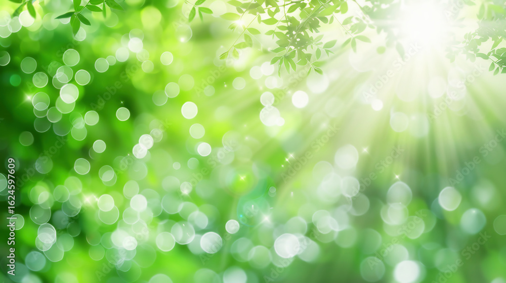 Fototapeta premium 木漏れ日と緑の輝きが美しい抽象背景