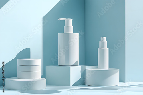 Wallpaper Mural Minimalist skincare product display on blue background Torontodigital.ca