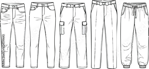 Isolated a Kinds of deferent pant design vector art silhouette with white background.