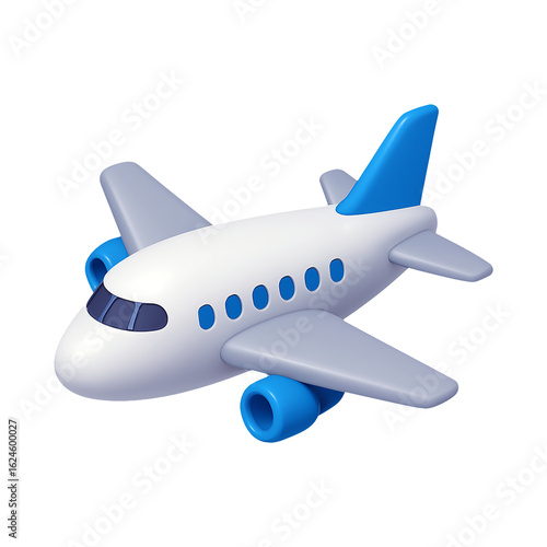White and blue toy airplane isolated on transparent background
