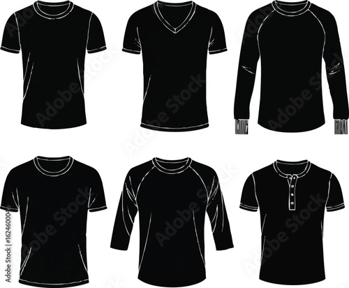 Isolated a Kinds of deferent t-shirt vector art silhouette with white background.