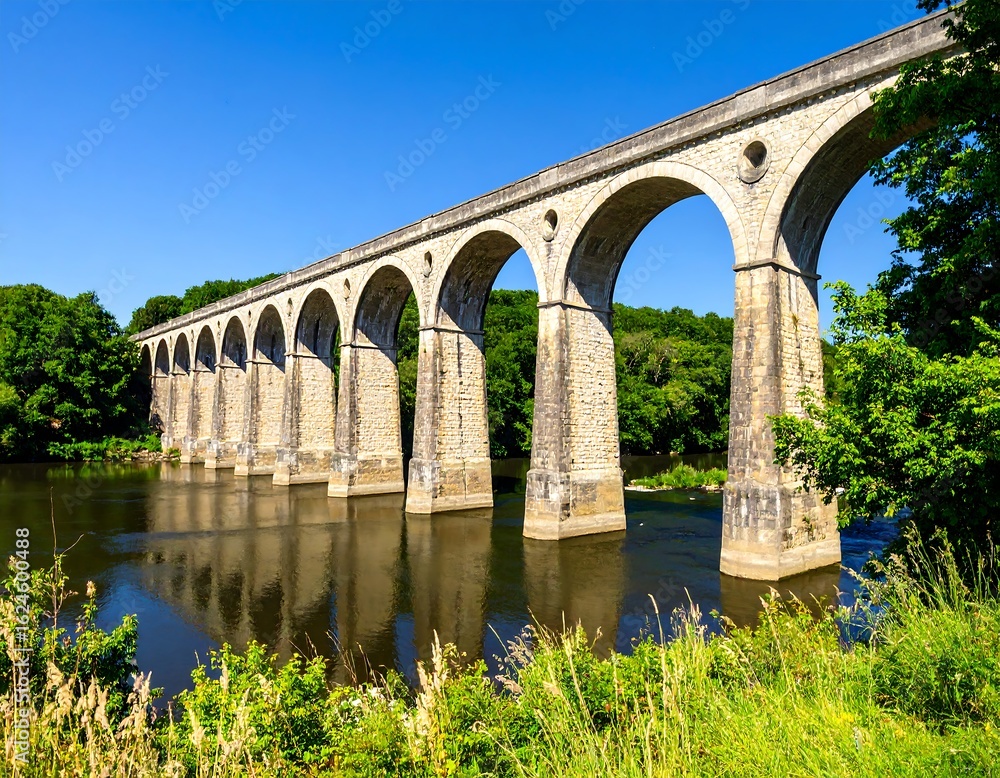 Fototapeta premium Stone arch bridge over river (1)