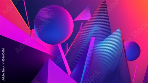 Vibrant Abstract Composition with Geometric Shapes and Dynamic Lighting