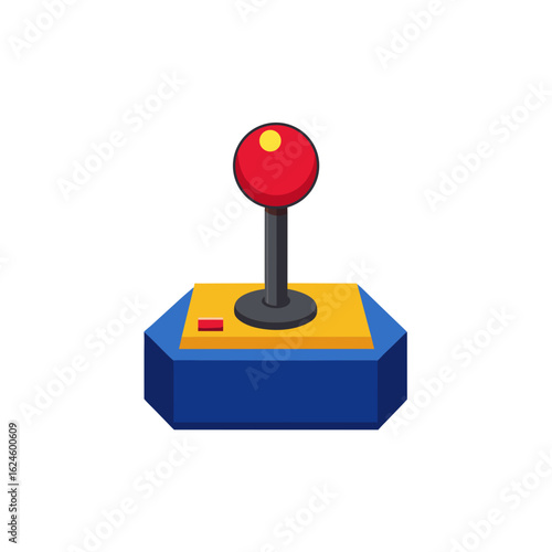 Retro arcade joystick with red button and ball top