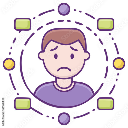 Sad man feeling anxious and overwhelmed by information overload and social media.