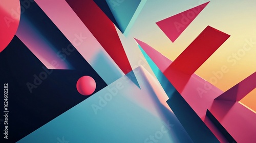 Dynamic Arrangement of Geometric Shapes and Vivid Color Gradients